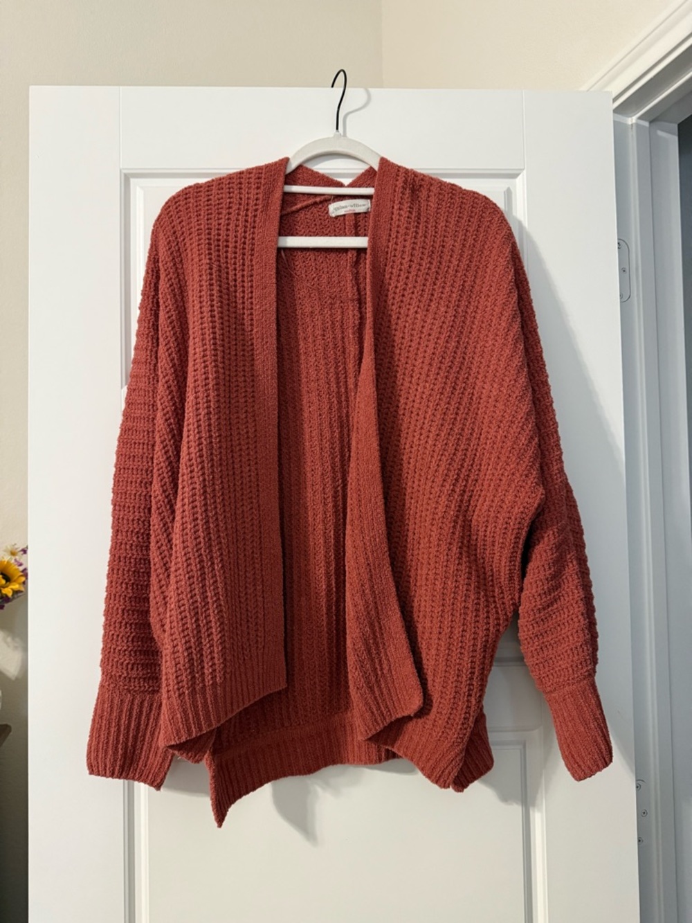Open-Front Waffle Knit Cardigan - Rust